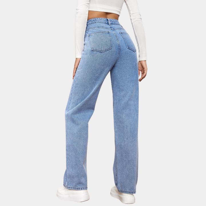 Elegante sorte højtaljede straight-leg jeans til damer, et must-have i basisgarderoben. Klassisk og tidløs.