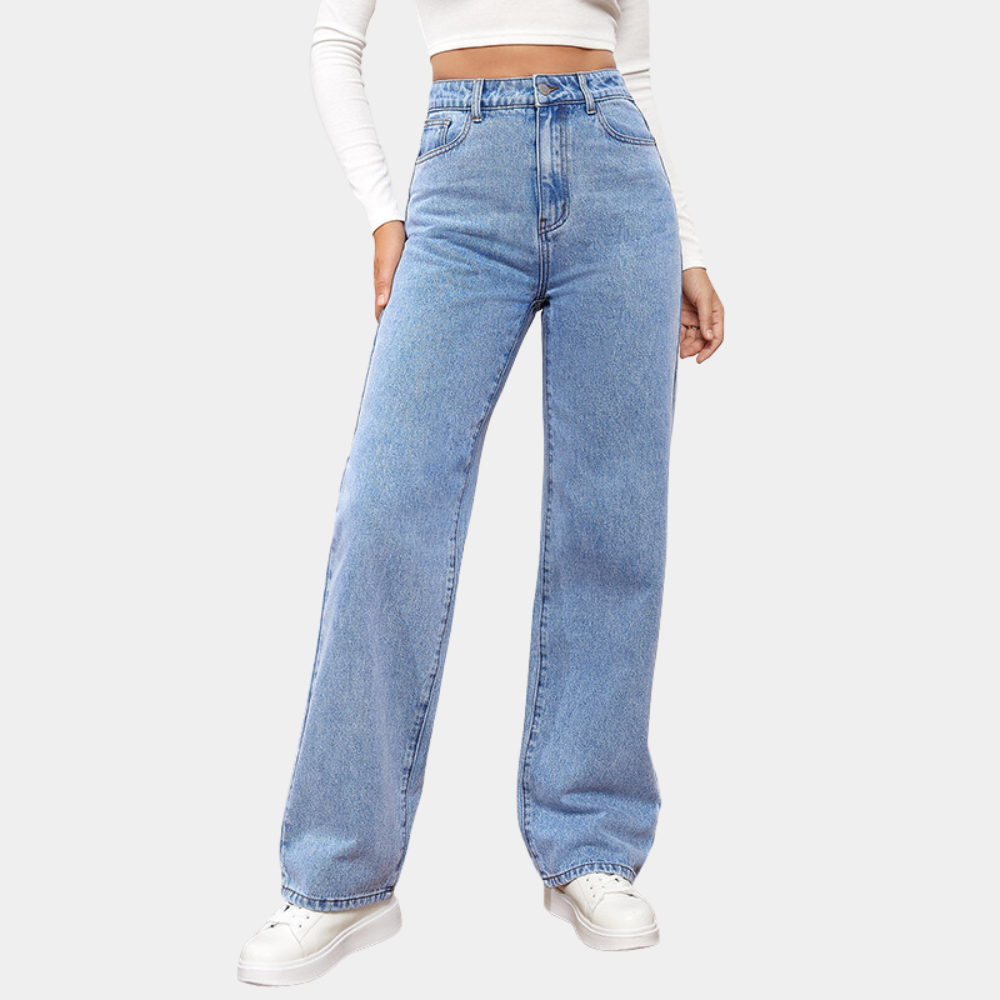 Vintage-inspirerede højtaljede straight-leg damejeans i lysblå denim. Tilføjer et klassisk touch til hverdagstøjet.
