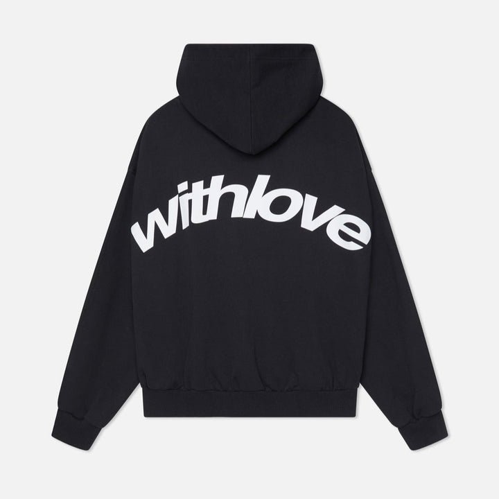 En essentiel oversized damehoodie med stilfuldt 'With Love'-print, ideel til hverdagsbrug og hygge.