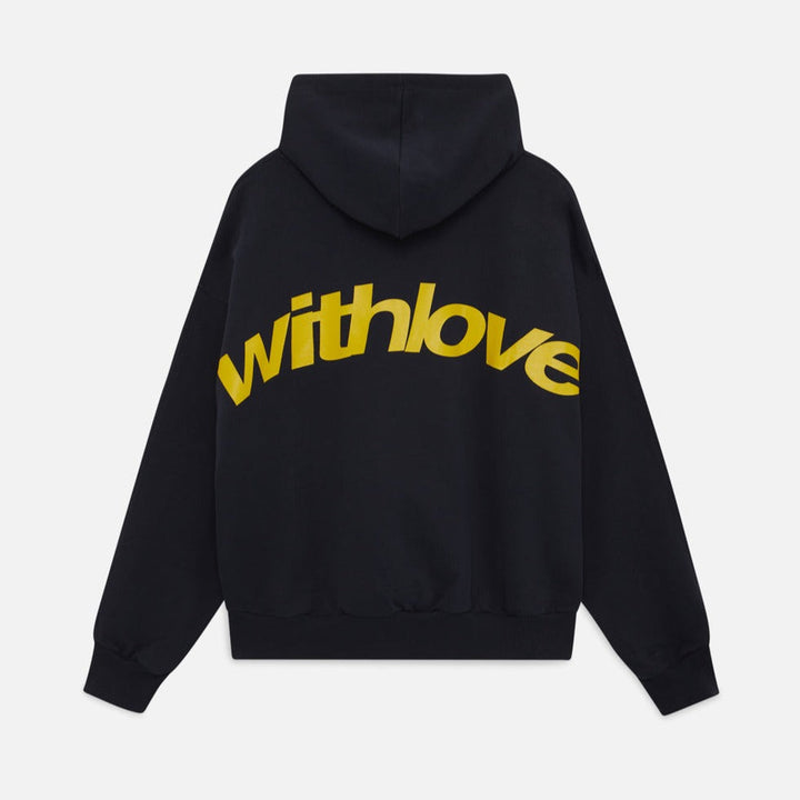 Afslappet oversized sweatshirt til damer med 'With Love'-tekstprint, lavet af blødt, åndbart materiale.