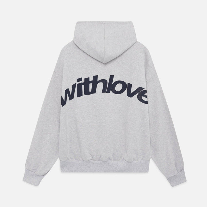Varm og komfortabel oversized hættetrøje til damer med 'With Love'-print, perfekt til køligere vejr.