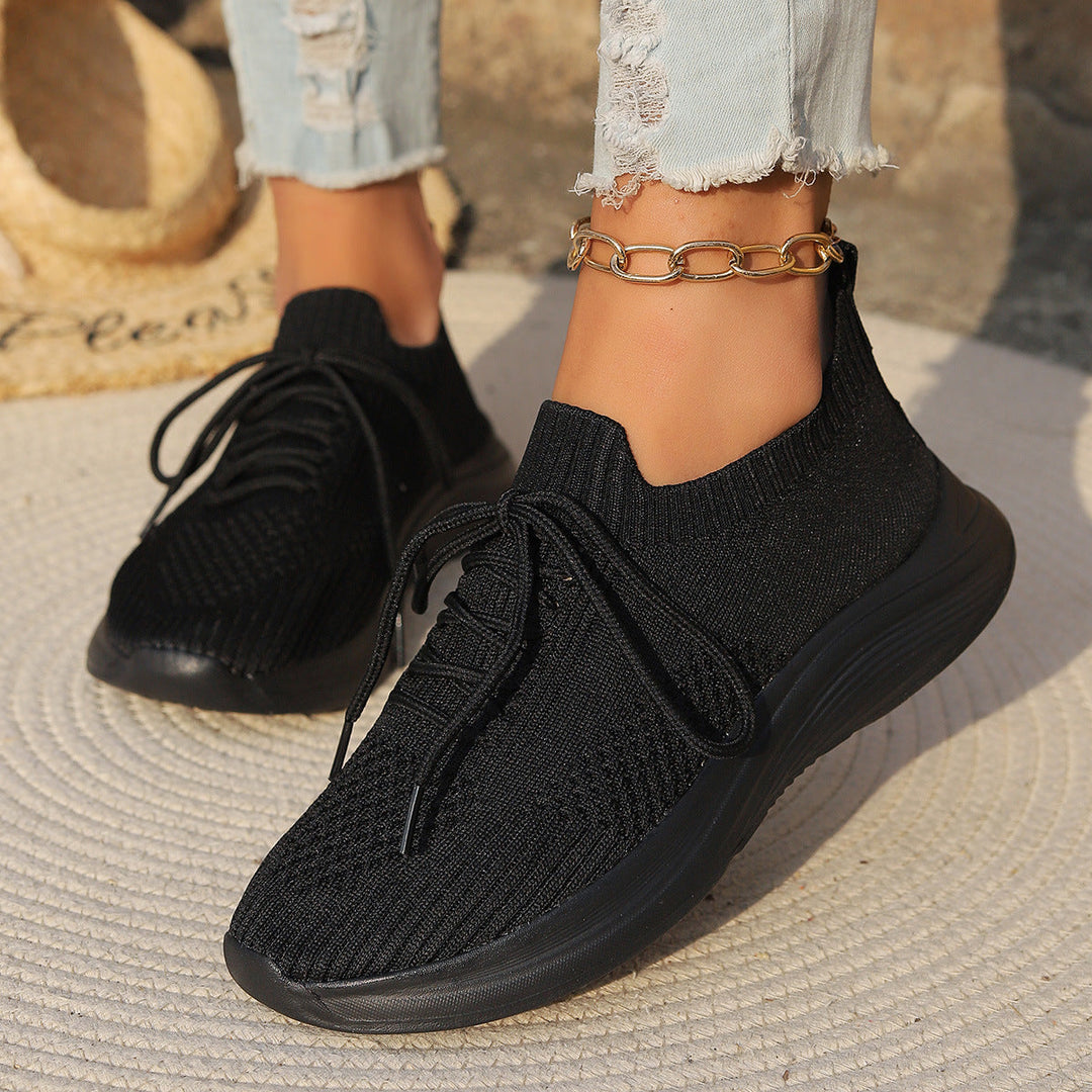 "Dame sneakers med åndbar strik og skridsikker sål, stilfuldt design, elastisk pasform for komfortabel brug."