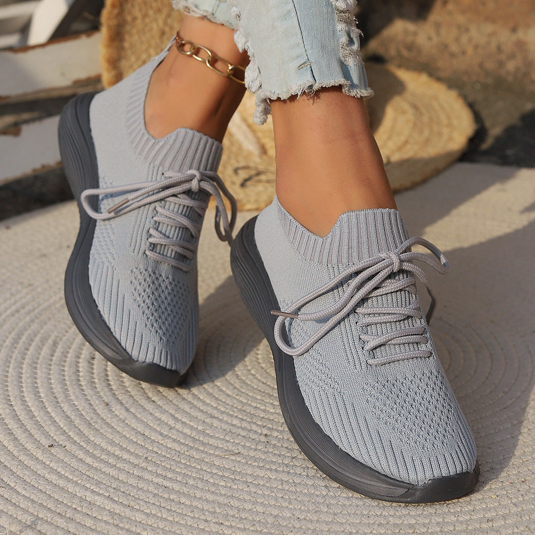 "Dame sneakers med åndbar strik og skridsikker sål, stilfuldt design, elastisk pasform for komfortabel brug."