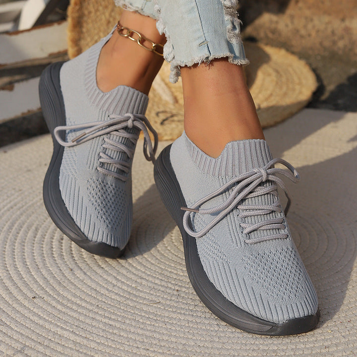 "Dame sneakers med åndbar strik og skridsikker sål, stilfuldt design, elastisk pasform for komfortabel brug."