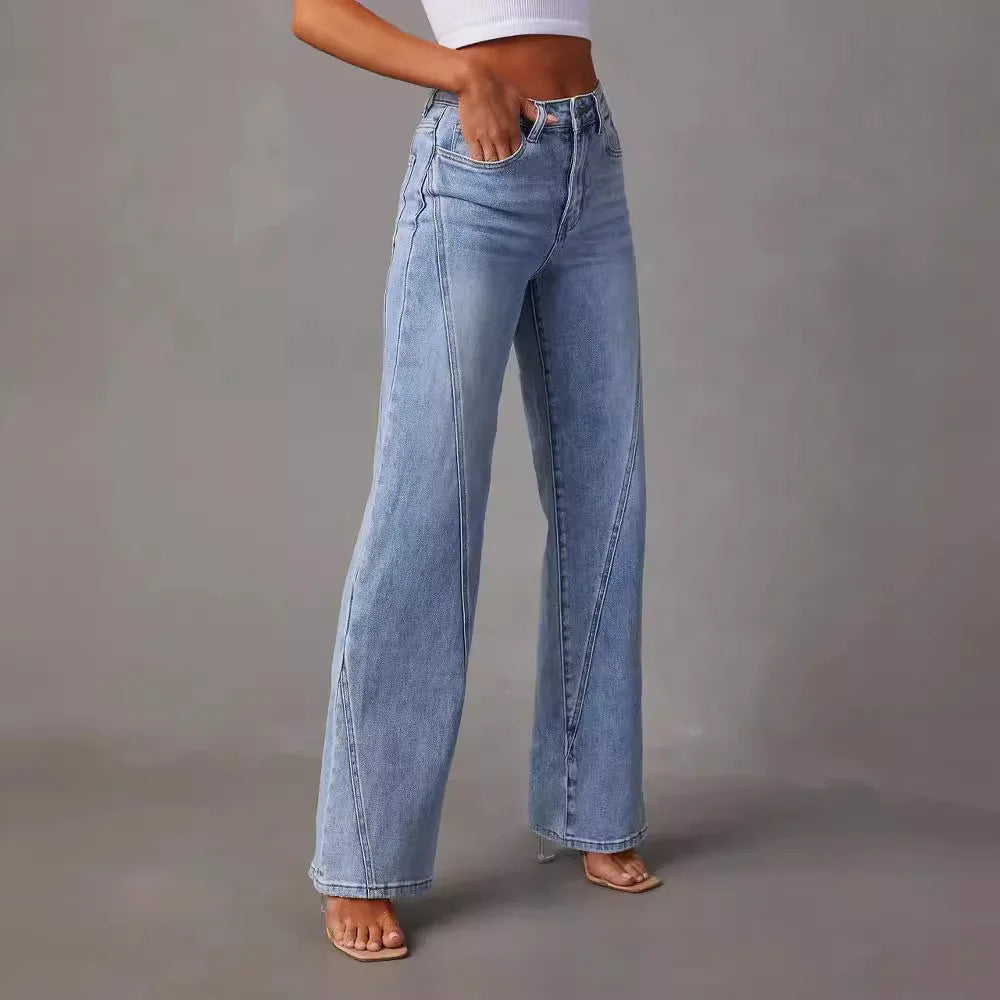 Stilfulde dame wide leg jeans med brede ben, tidløs vintage stil og komfortabel pasform.