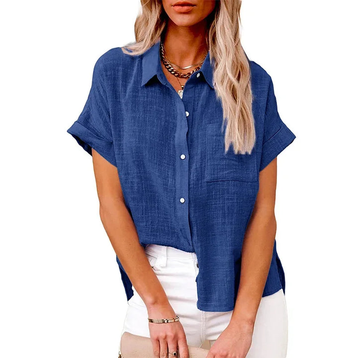 Trendy løs kortærmet dames bluse, ideel som komfortabel sommerbluse.