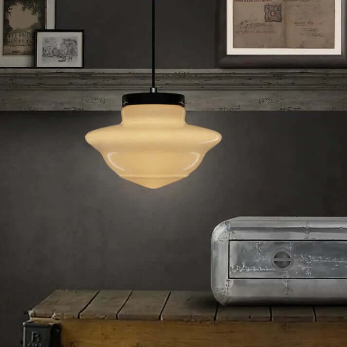 Vintage Hvid Mælkeglas Geometrisk Pendel