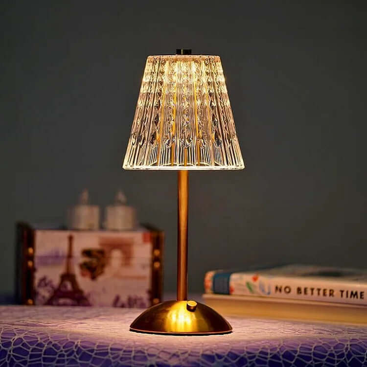 Ledningsfri krystalmetal bordlampe