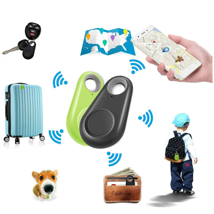 "Diskret GPS-tracker for kæledyr, kompakt design, fås i sort, blå, grøn, rosa, hvid. Ideel til realtidssporing."