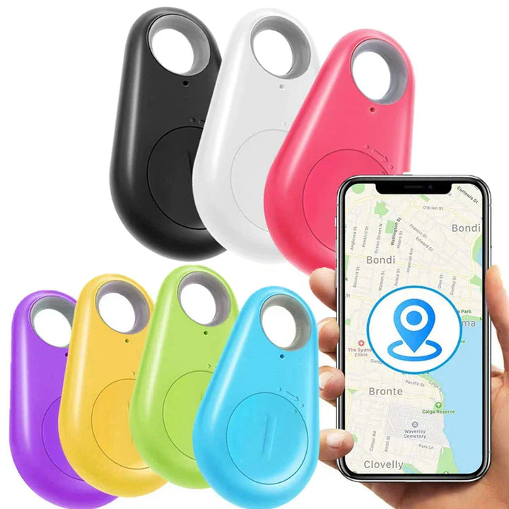 "Diskret GPS-tracker for kæledyr, kompakt design, fås i sort, blå, grøn, rosa, hvid. Ideel til realtidssporing."