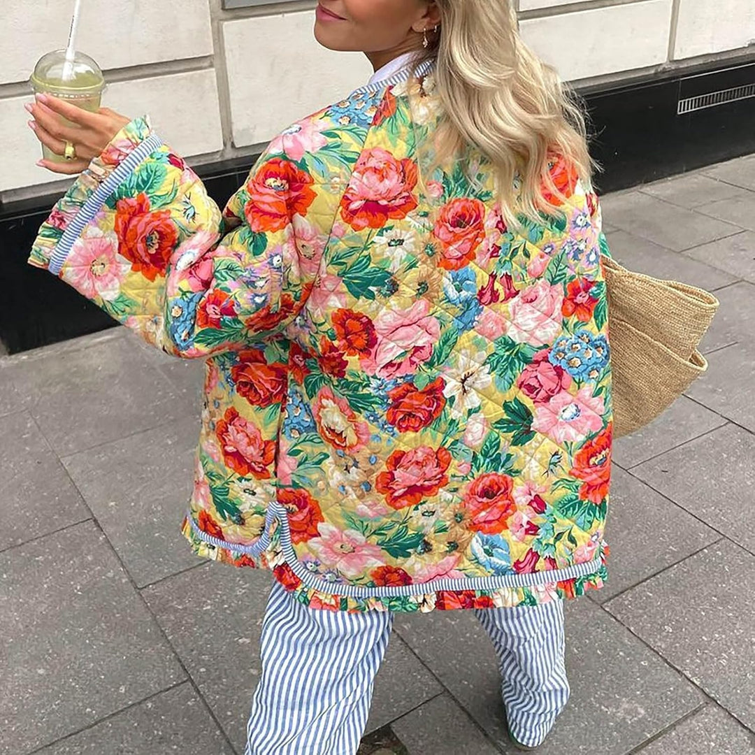 Stilfuld Bomberjakke med Blomsterprint & Frynser