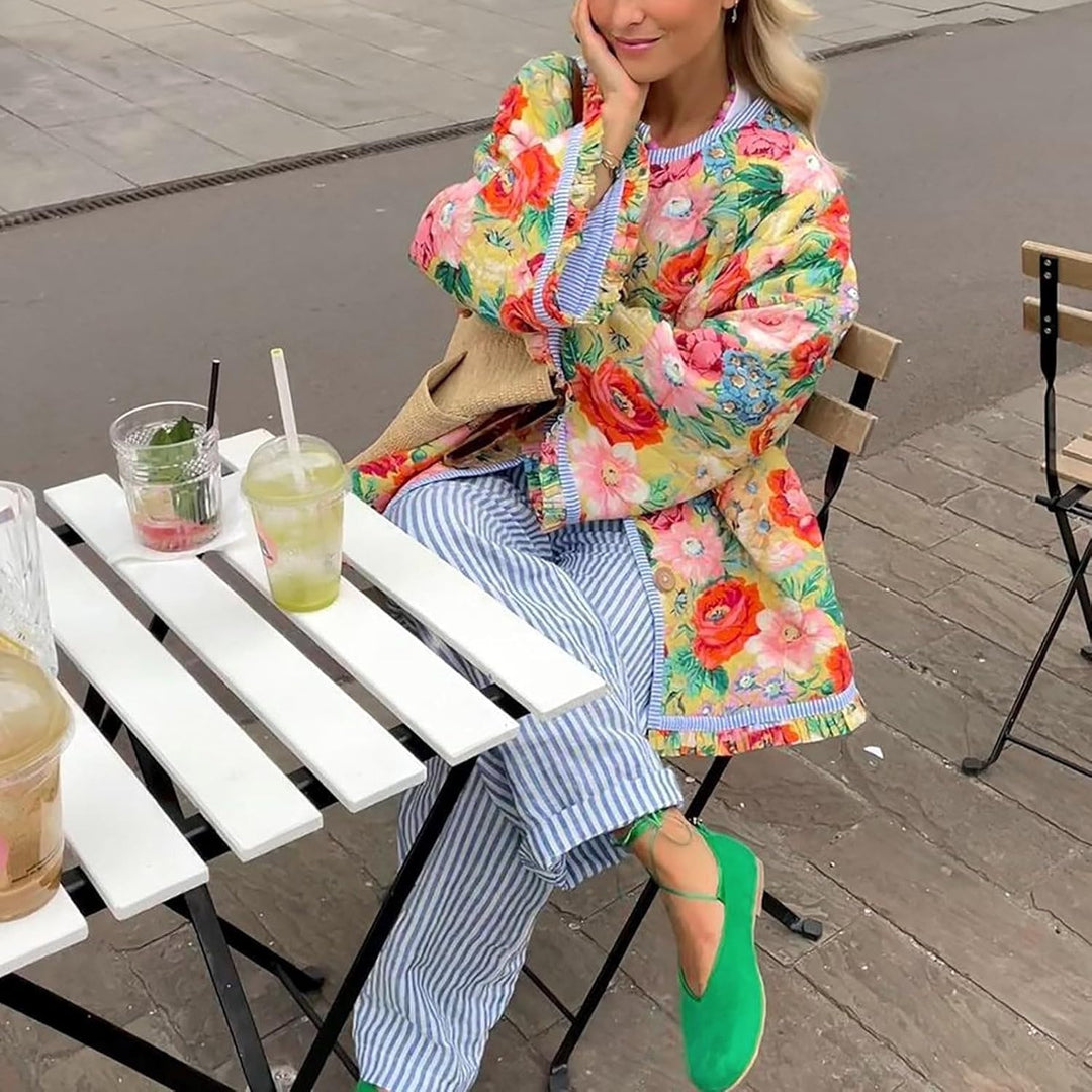 Stilfuld Bomberjakke med Blomsterprint & Frynser