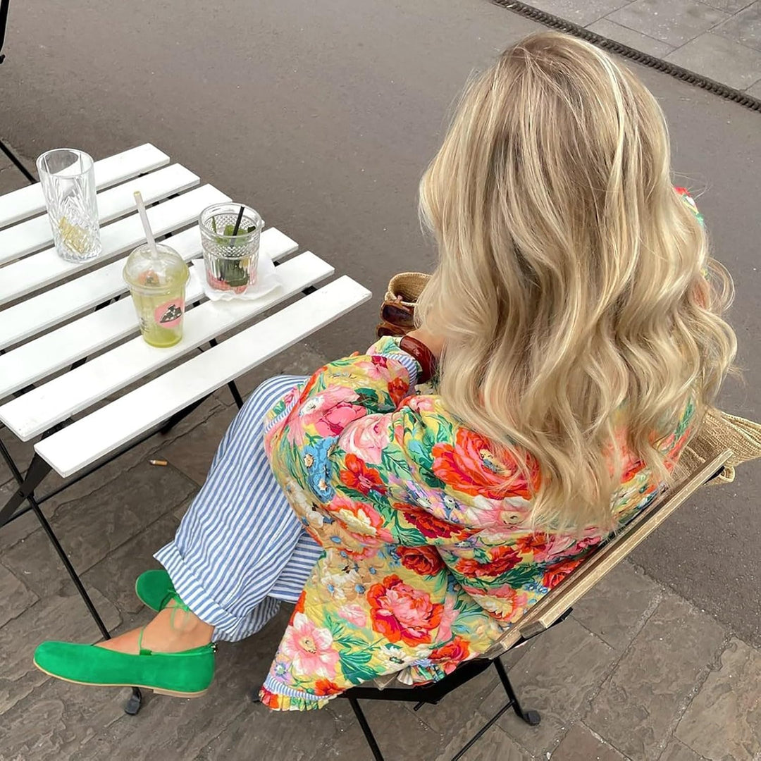 Stilfuld Bomberjakke med Blomsterprint & Frynser