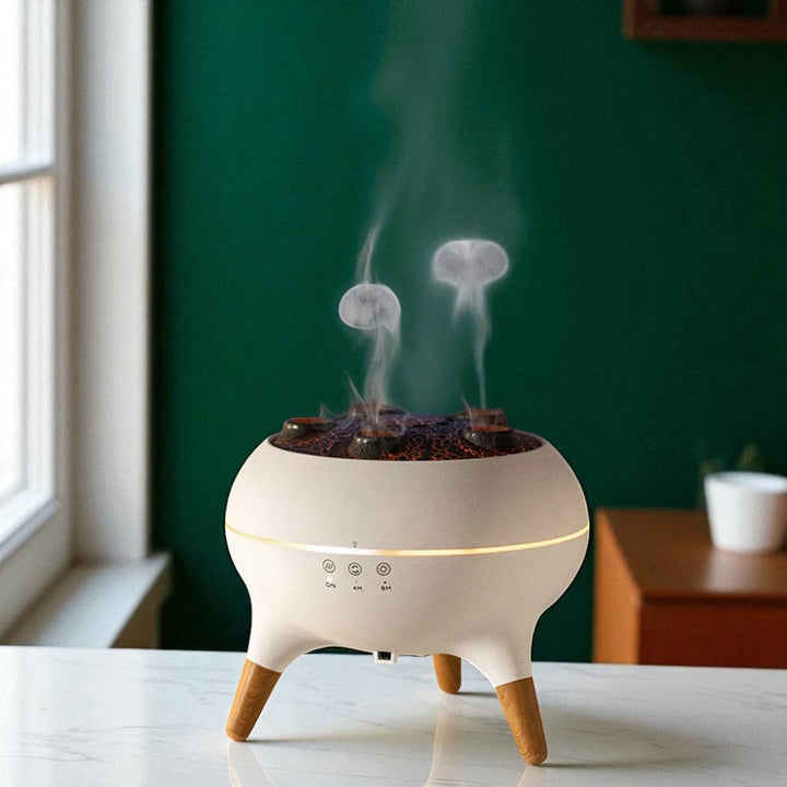 Elegant aromadiffuser med ultralyd, farveskiftende LED-lys og fjernbetjening til afslappende aromaterapi i hjemmet.