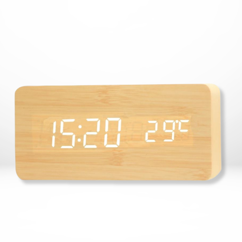 Elegant AVÉLIE træbordur i minimalistisk design. Perfekt som funktionelt og dekorativt ur til moderne boligindretning.