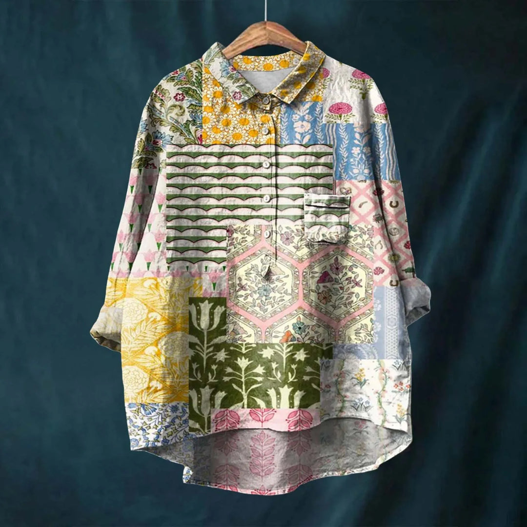 "Elegant blomsterskjorte med stribet design og bløde farvetoner, perfekt til både formelle og afslappede outfits."