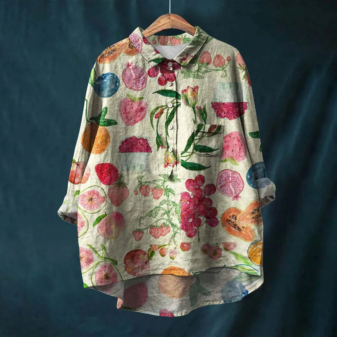 "Elegant blomsterskjorte med stribet design og bløde farvetoner, perfekt til både formelle og afslappede outfits."