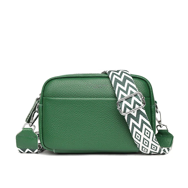 "Elegant crossbody-taske i ægte læder til kvinder; alsidigt design med justerbar rem og flere rum; passer til enhver stil."