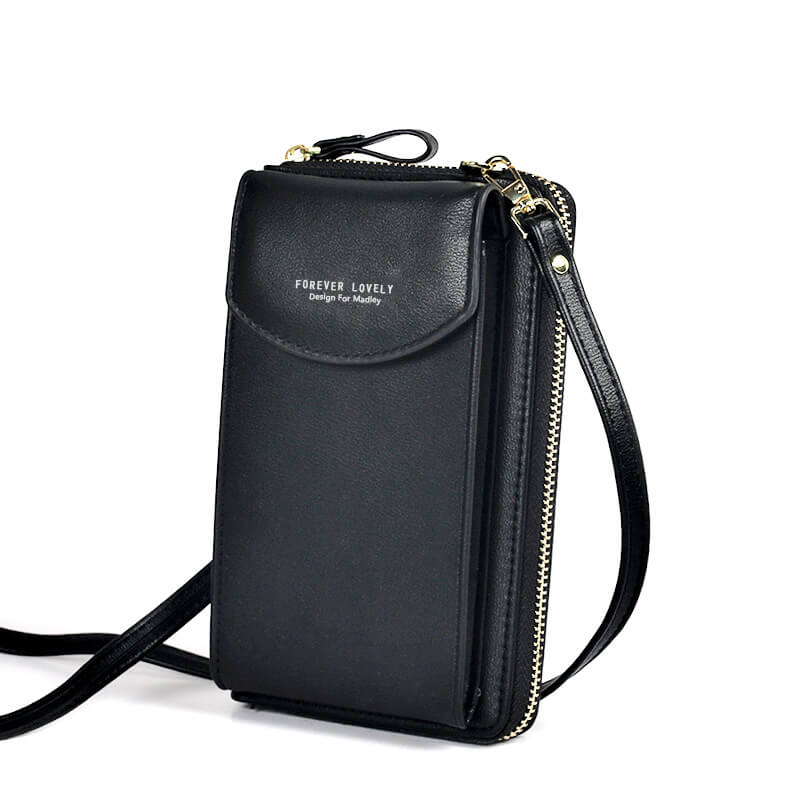 Elegant crossbody taske med guldfarvede beslag og justerbar rem, ideel til hverdagsbrug og festlige lejligheder.