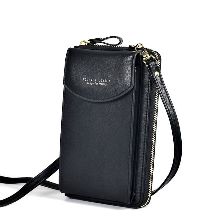 Elegant crossbody taske med guldfarvede beslag og justerbar rem, ideel til hverdagsbrug og festlige lejligheder.