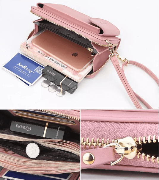 Elegant crossbody taske med guldfarvede beslag og justerbar rem, ideel til hverdagsbrug og festlige lejligheder.