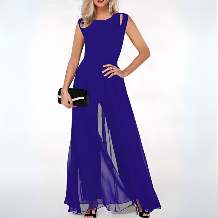 Stilren dame jumpsuit med flatterende V-udskæring, sort elegant heldragt til moderne kvinder.