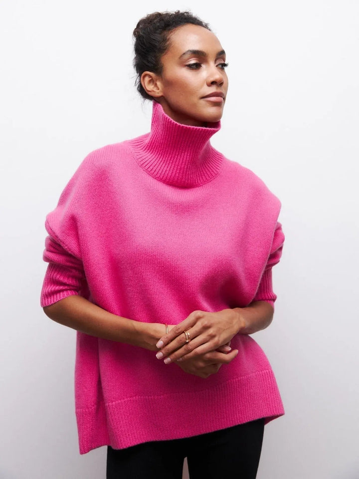 Alsidig dame vintertrøje med høj hals. Elegant strik for varm og stilfuld komfort i enhver hverdagssituation.