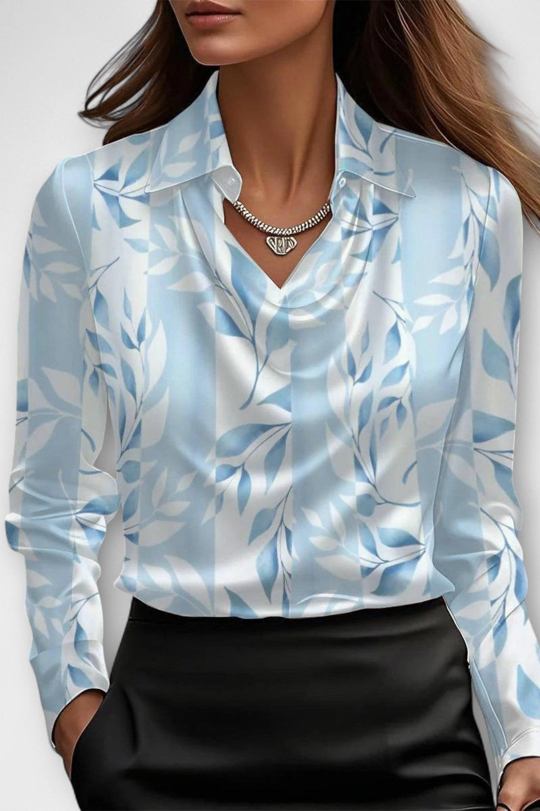 Elegant damebluse med draperet hals, perfekt til arbejde, hverdag og fest. Klassisk stil.