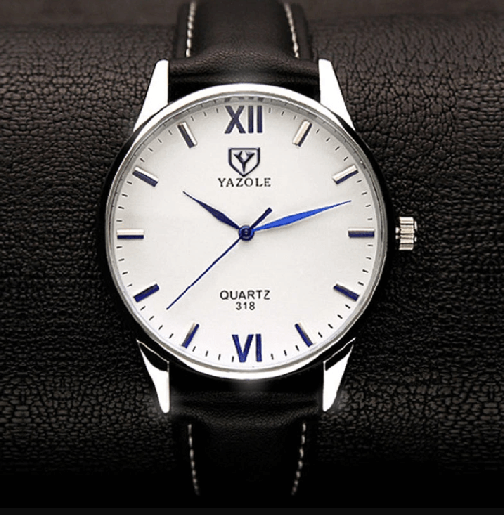 Elegant herreur med sort armbånd og romertalsskive, perfekt til både business og fritid.