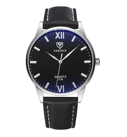 Elegant herreur med sort armbånd og romertalsskive, perfekt til både business og fritid.