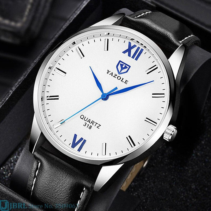 Elegant herreur med sort armbånd og romertalsskive, perfekt til både business og fritid.