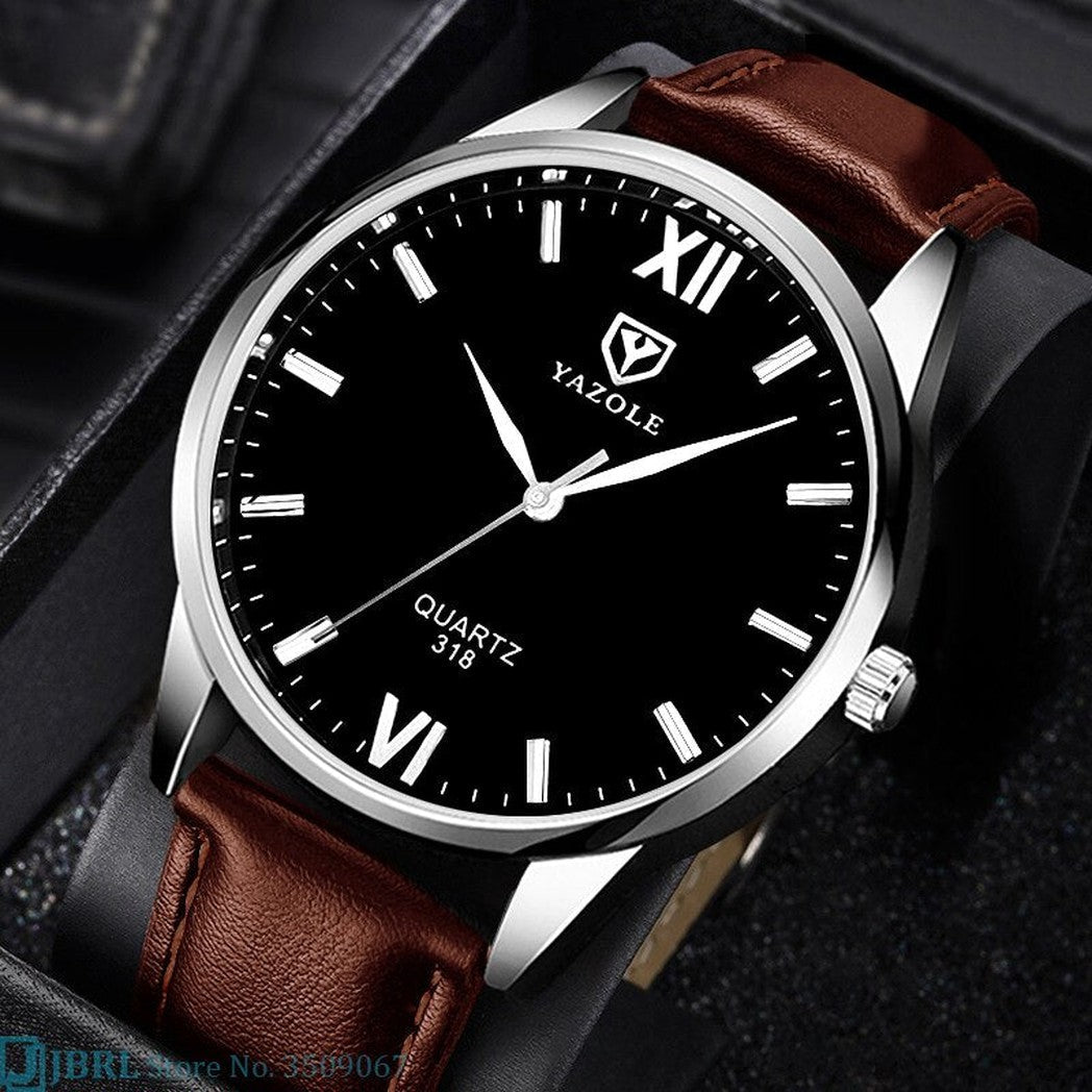 Elegant herreur med sort armbånd og romertalsskive, perfekt til både business og fritid.