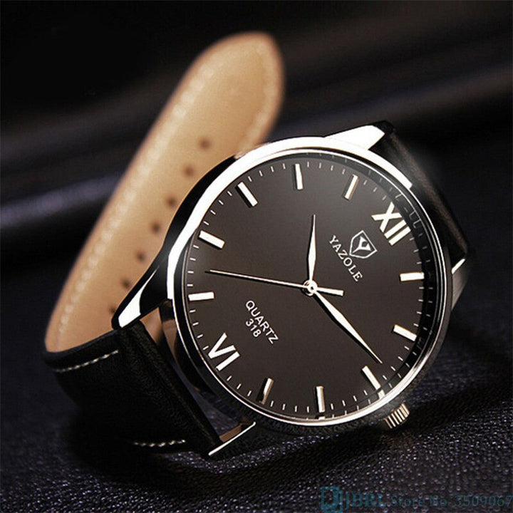 Elegant herreur med sort armbånd og romertalsskive, perfekt til både business og fritid.