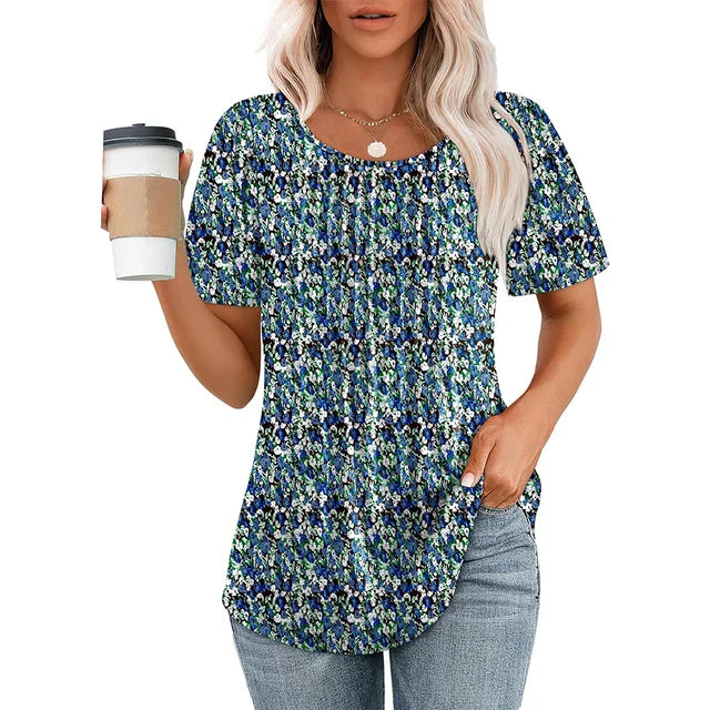 Elegant kvinders t-shirt i blødt, åndbart stof; sort farve; rund hals, korte ærmer; perfekt til hverdag og fest.