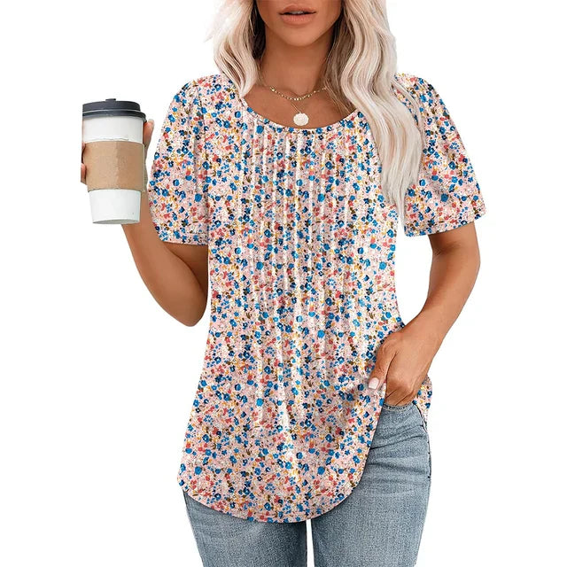 Elegant kvinders t-shirt i blødt, åndbart stof; sort farve; rund hals, korte ærmer; perfekt til hverdag og fest.