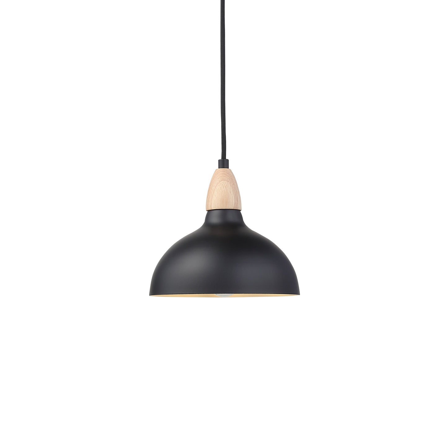 "Elegant Oak pendel lampe Ø19 i lyst træ og sort, stilrent design til moderne og klassiske indretninger, Ø19 cm."