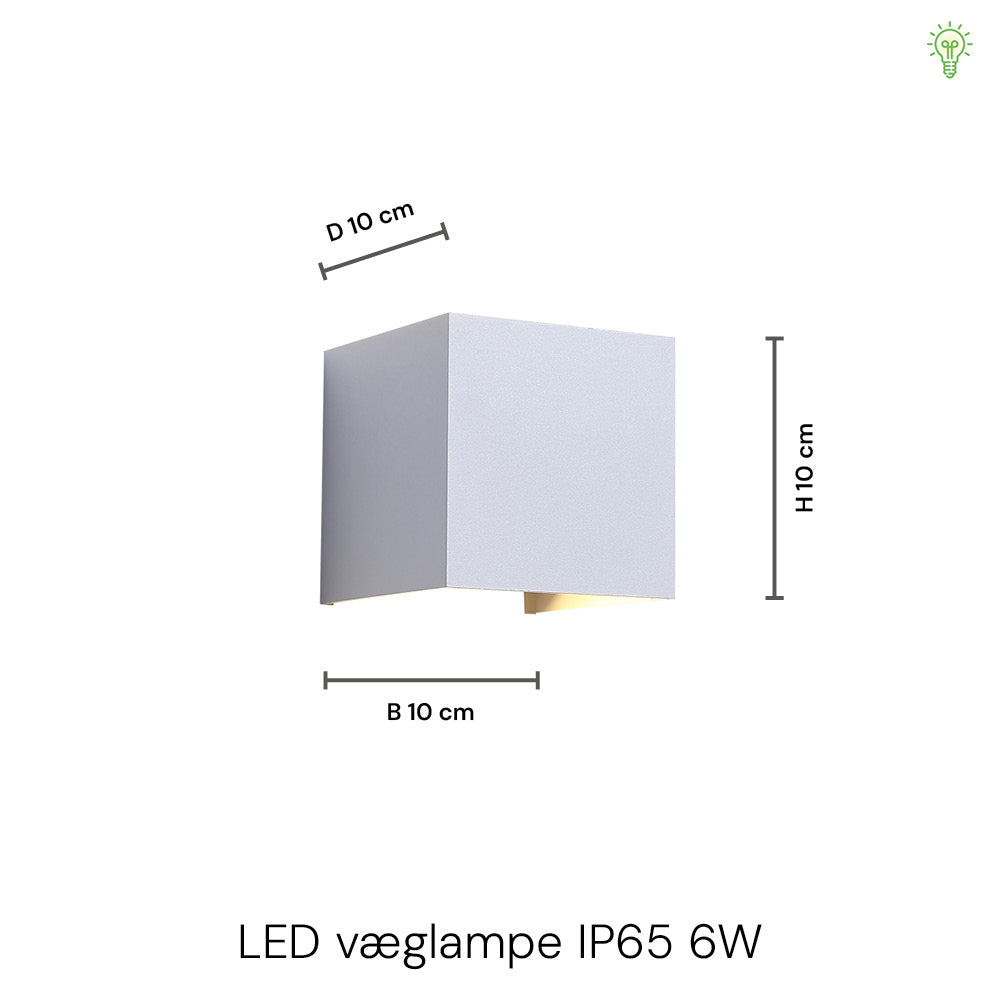 "Elegant sort udendørs LED væglampe, IP65, 6W med justerbar dobbeltlysstråle for facade og terrasse belysning."