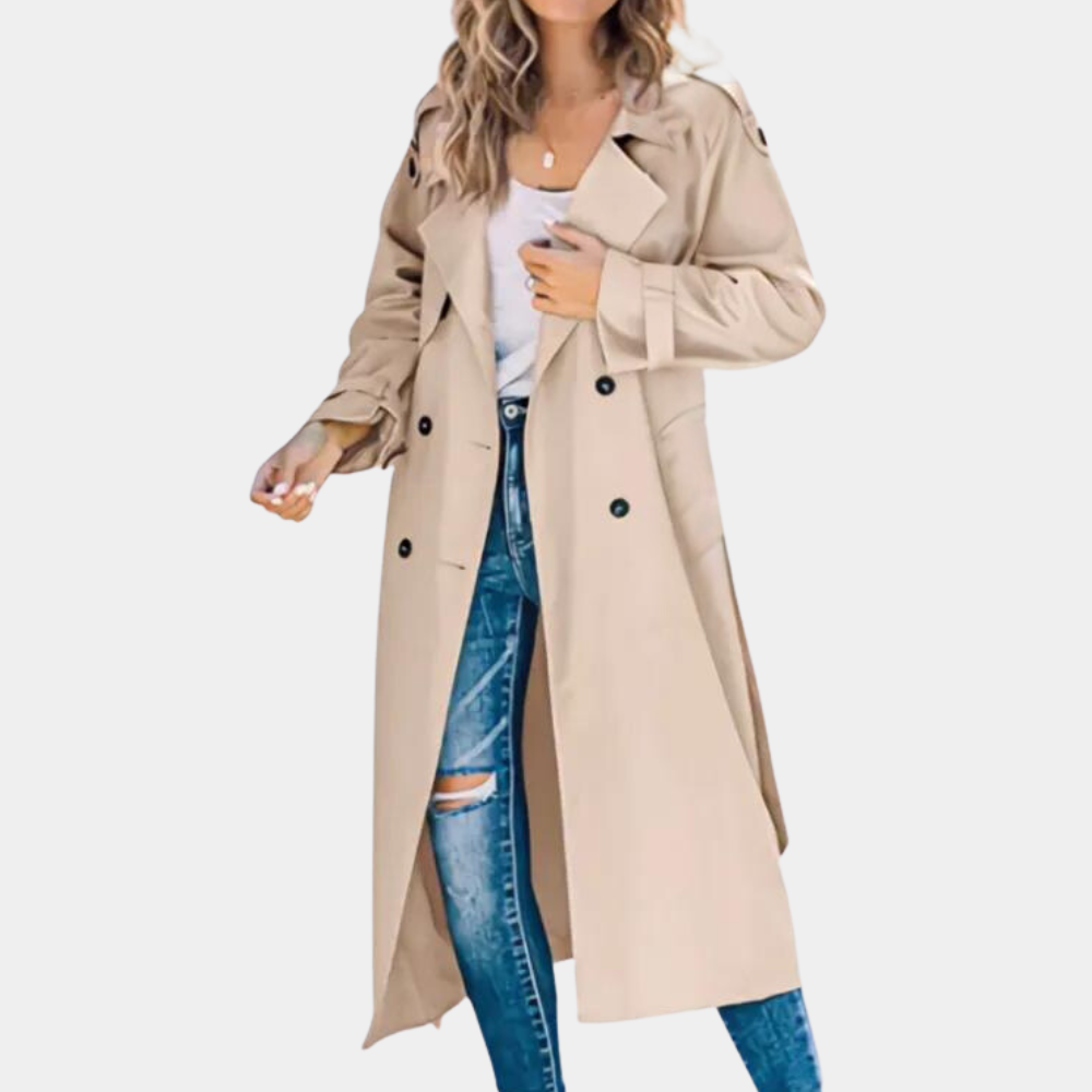 Kvinder's stilfulde khaki trenchcoat, klassisk design, justerbar talje.