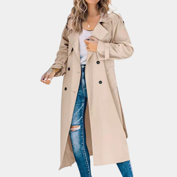 Kvinder's stilfulde khaki trenchcoat, klassisk design, justerbar talje.