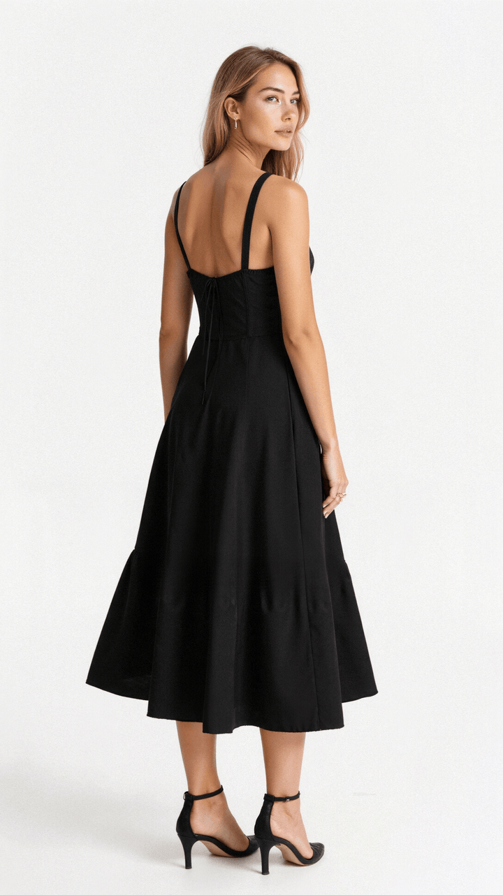 Elegante talje-kjole i champagnefarve med bustier-design og forførende sideslids, ideel til sommerens fester.