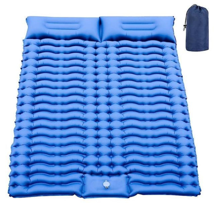 Ergonomisk 2-personers luftmadras med pumpe, ideel til camping. Letvægtsdesign med indbyggede puder for optimal komfort.