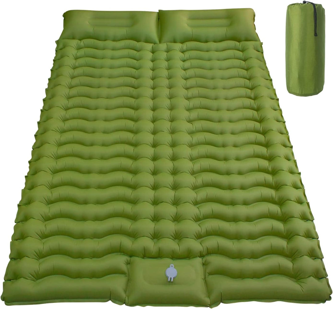 Ergonomisk 2-personers luftmadras med pumpe, ideel til camping. Letvægtsdesign med indbyggede puder for optimal komfort.