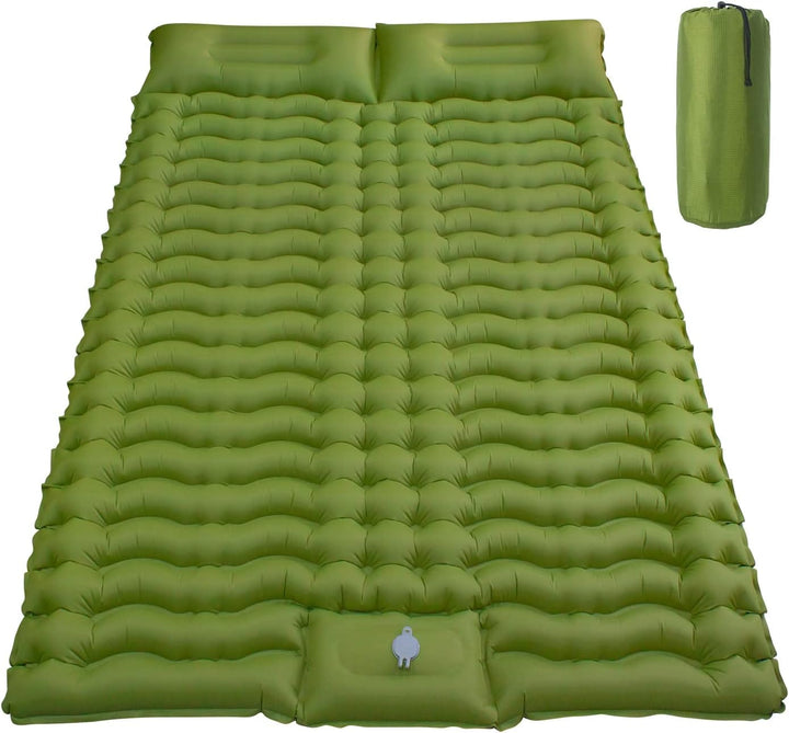 Ergonomisk 2-personers luftmadras med pumpe, ideel til camping. Letvægtsdesign med indbyggede puder for optimal komfort.