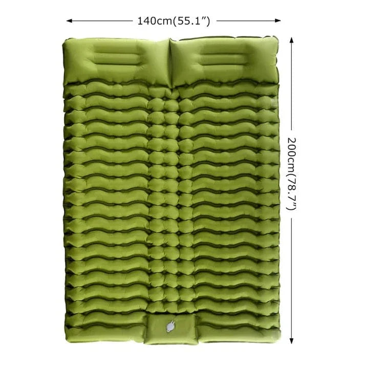 Ergonomisk 2-personers luftmadras med pumpe, ideel til camping. Letvægtsdesign med indbyggede puder for optimal komfort.