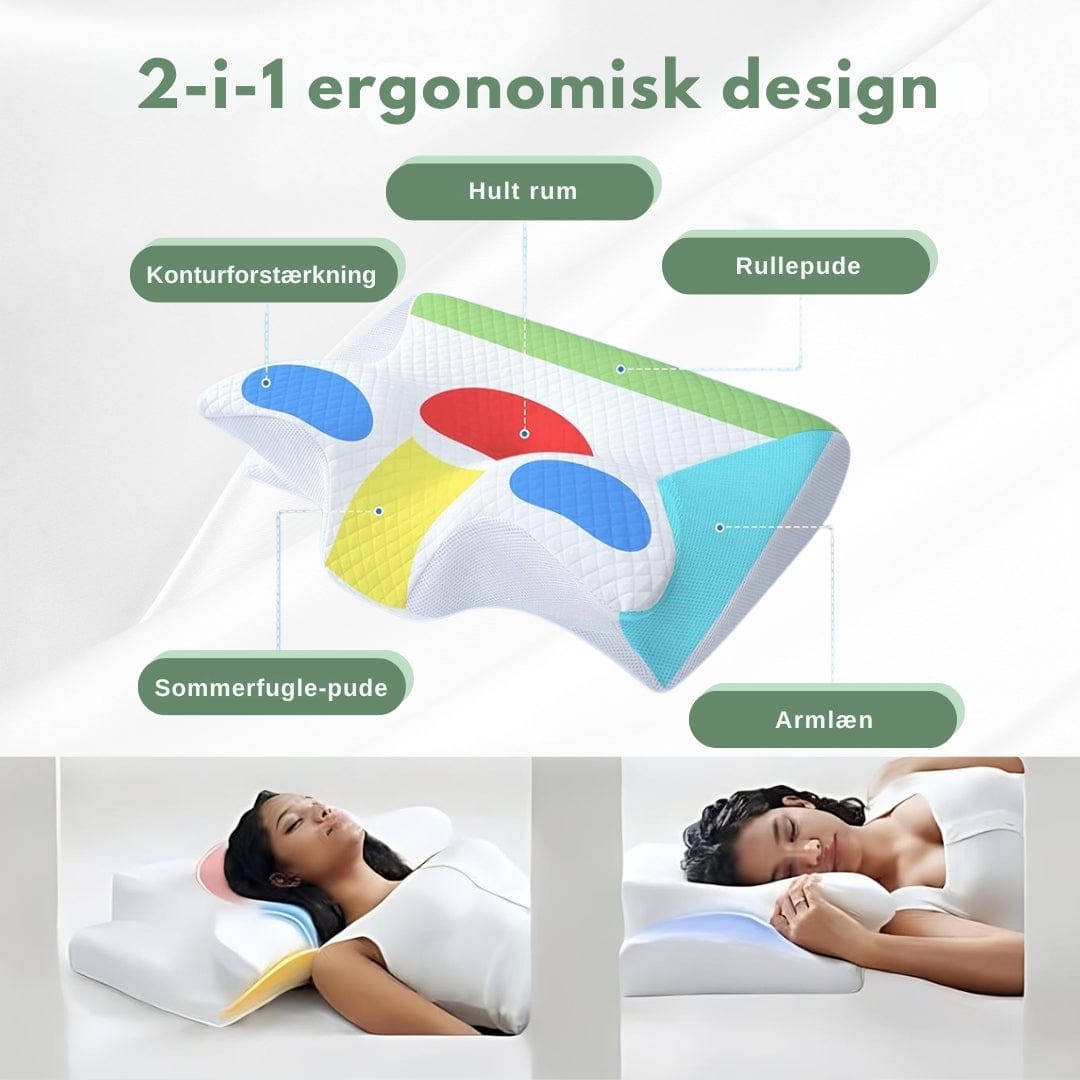 Ergonomisk ortopædisk pude i hvid-grå, memoryskum designet til nakkestøtte og maksimal sovekomfort i soveværelset.