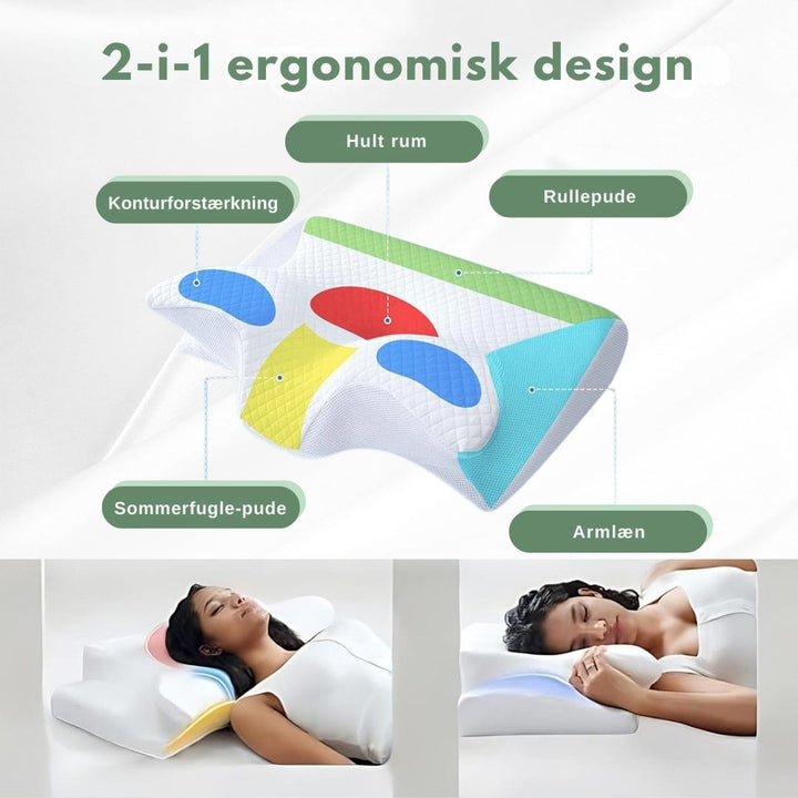 Ergonomisk ortopædisk pude i hvid-grå, memoryskum designet til nakkestøtte og maksimal sovekomfort i soveværelset.