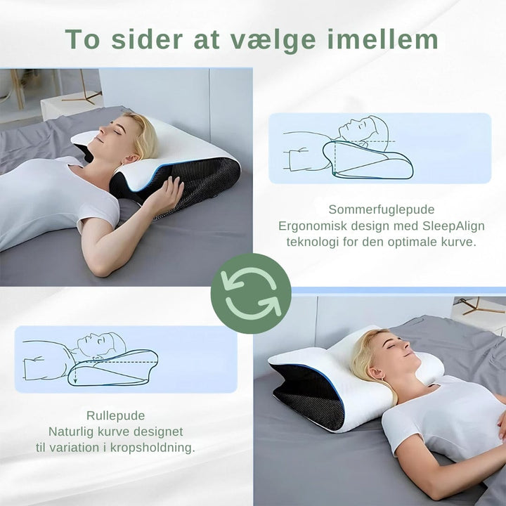 Ergonomisk ortopædisk pude i hvid-grå, memoryskum designet til nakkestøtte og maksimal sovekomfort i soveværelset.