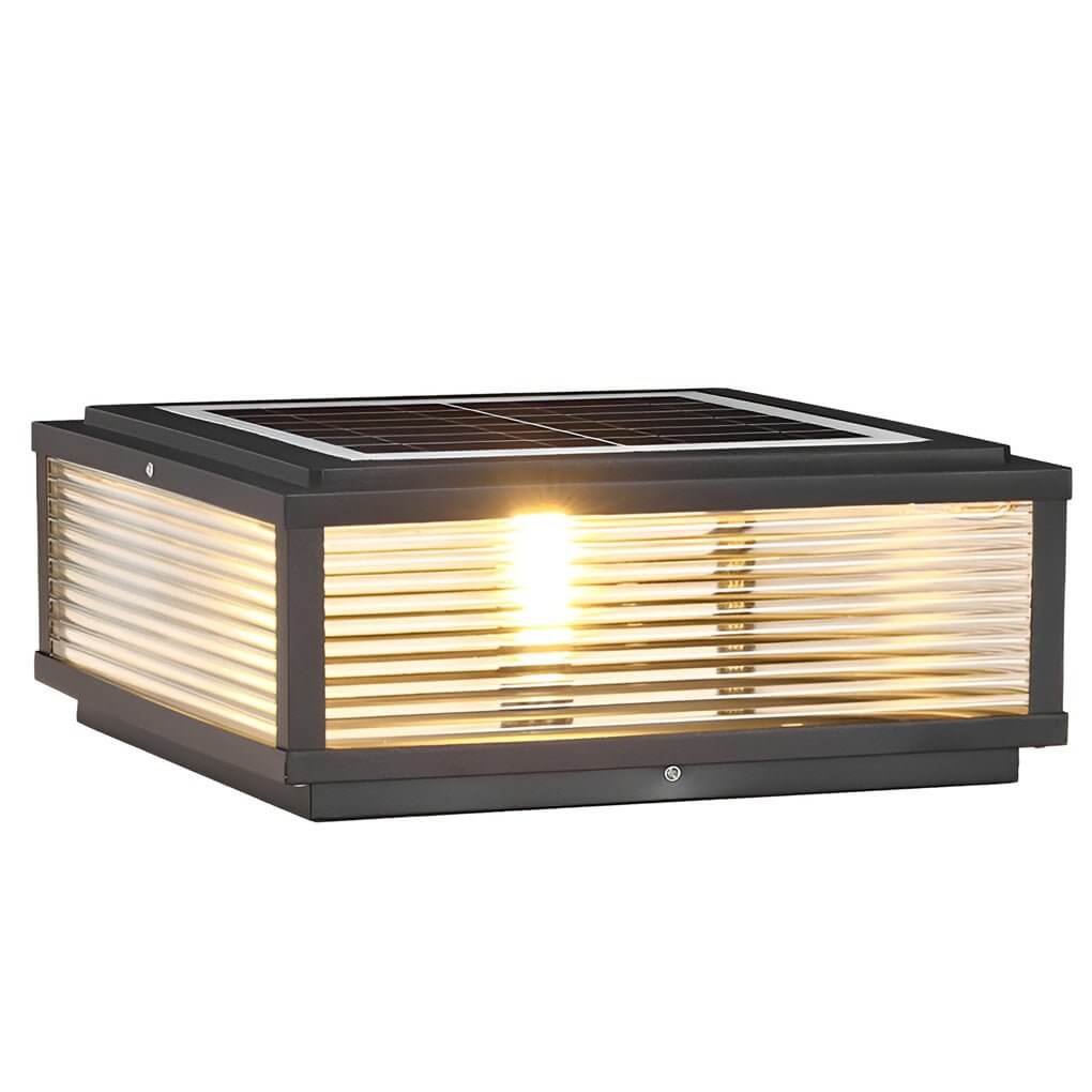 Udendørs LED Søjlelampe i Ribbet Glas - Sort