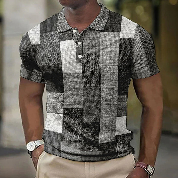 "Flerfarvet poloshirt til mænd i 100% bomuld, dynamisk design, perfekt til afslappede og semi-formelle anledninger."