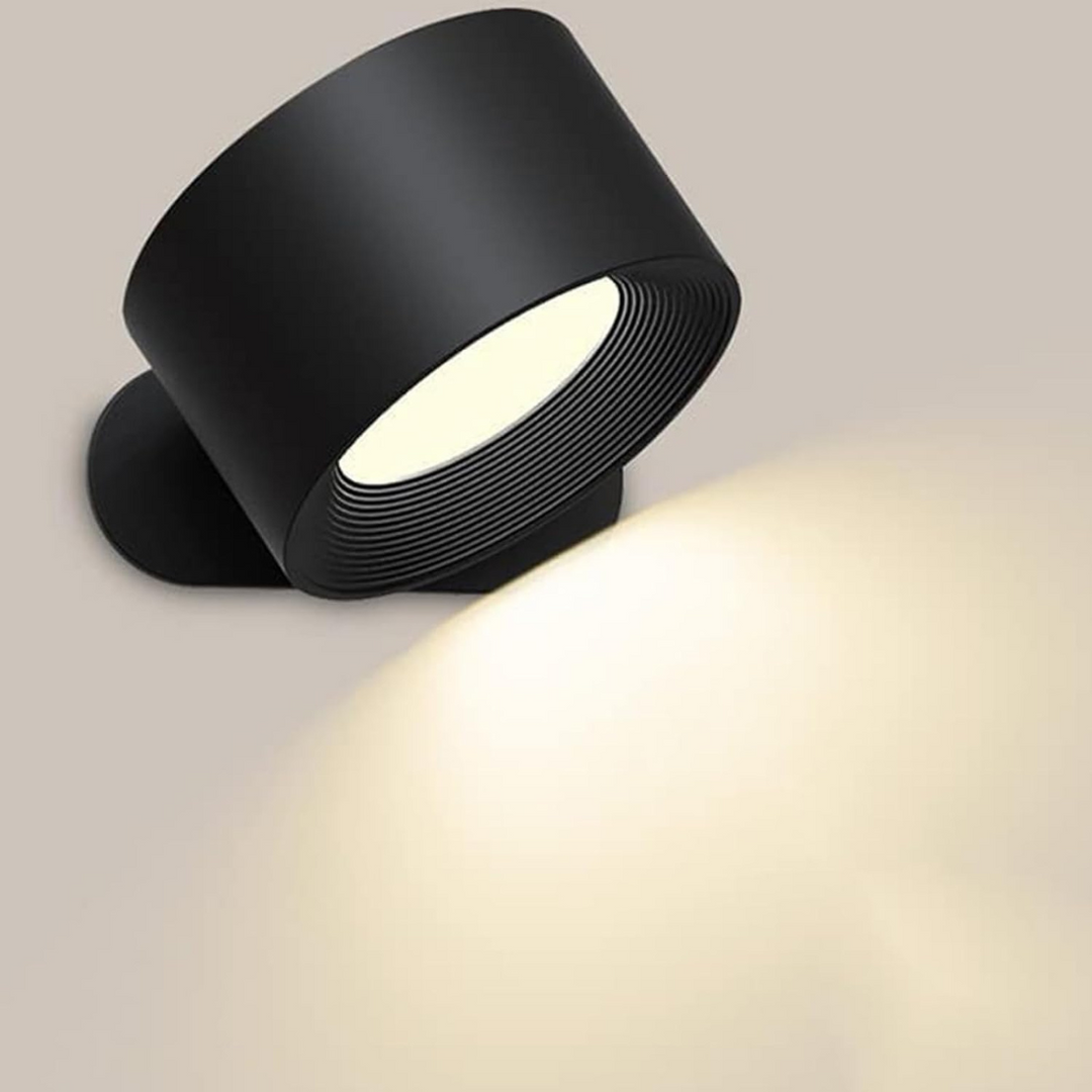 "Flexlight 360° trådløs væglampe; hvid, stilfuld design, USB-opladning, drejbar for fleksibel belysning i hjemmet."